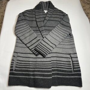 J. Jill Wool Blend Gray Stripe Long Sleeve Open Cardigan Sweater Medium
